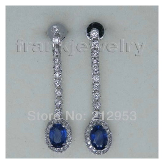 Vintage Oval 4x6mm 14kt White Gold Natural Sapphire Earrings Drop Earrings E124A