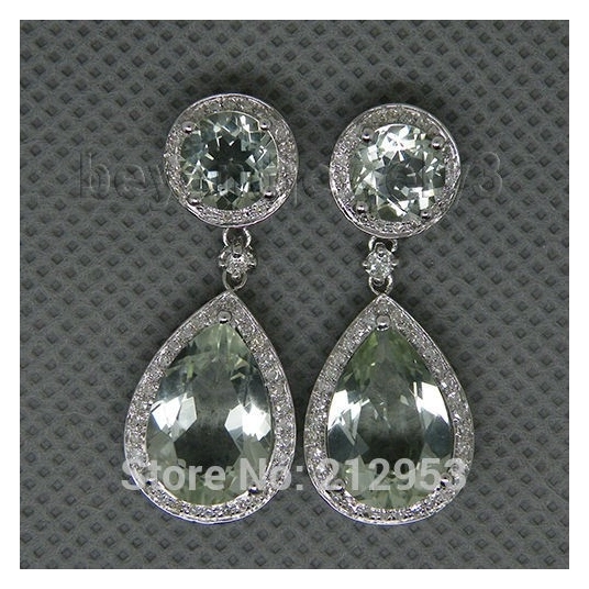 Jewelry Earrings Sets Vintage Solid 14k White Gold Green Amethyst Diamond Earrings For Women Fine Amethyst Jewelry