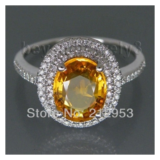 Luxury Yellow Sapphire Engagement Ring Oval 7x9mm 14Kt White Gold R0014