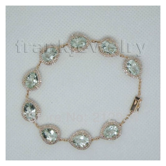 Vintage Pear 7x9mm Solid 14kt Rose Gold Natural  Green Amethyst  Bracelet NA0014A