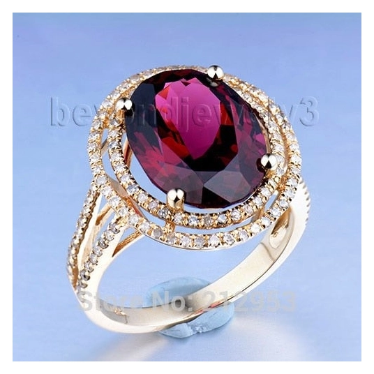 Oval 11x13mm 14Kt Yellow Gold Garnet Diamond Engagement Ring For Women Gemstone Diamond Fine Jewelry 2T018
