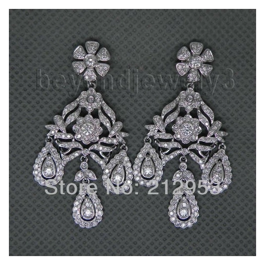Fashion Jewelry In Solid 14Kt White Gold Natural Dia Fantastic Engagement Earrings WE001