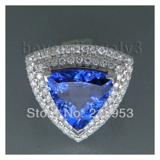 Vintage AAAA Tanzanite Trillion Ring 11mm 14Kt White Gold For Wedding Fine Jewelry  SR334