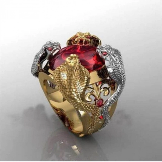 Treasure Cobra Guard Design Ring Personal Jewelry Luxury Double Color Big Crytsal Setting Plus Size Domineering Accessories