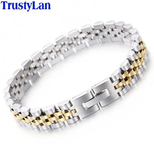TrustyLan Luxury Stainless Steel Bracelet Men Golden Watchband Design Men's Bracelets & Bangles For Man Jewelry Gifts For Him