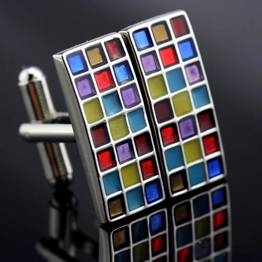 Colorful Mosaic Shape Fshion 1 Pair High Quality Luxury Cufflinks For Mens Knot Design Shirt Wedding Party Jewelry Gift