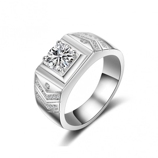 Men Ring Sterling Silver S925 Fine Jewelry Cubic Zirconia Luxury Bridegroom Wedding Rings Engagement Accessories Bijouterie