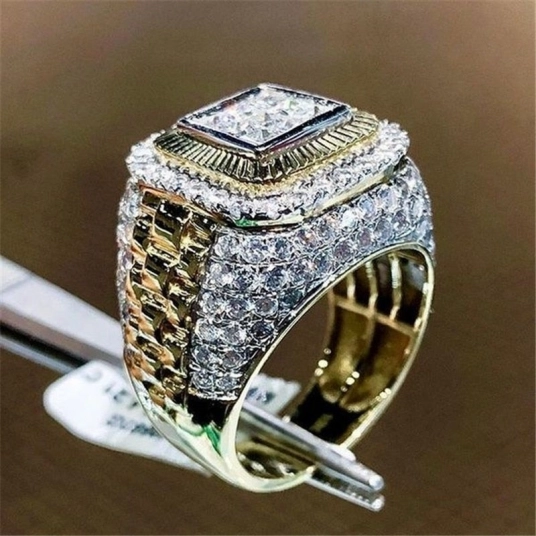 VAGZEB Silver Color Micro Pave CZ Stone Gold Rings For Men Women Luxury White Zircon Engagement Jewelry Masculine Hip Hop