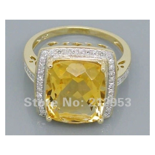 Vintage Cushion 10x12mm Solid 5.92Ct 14Kt Yellow Gold  Citrine Engagement Wedding Ring