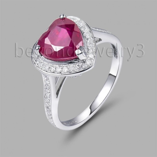 Vintage Natural Red Ruby Heart Rings,14Kt/585 White Gold Vintage Ruby Engagement Ring Diamond Jewelry SR0077