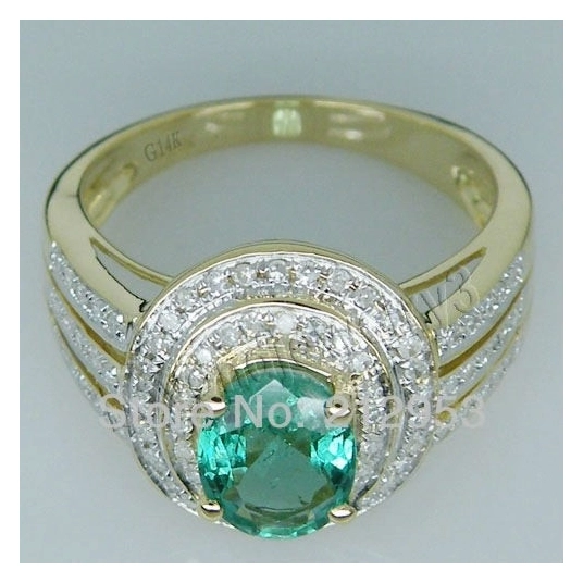 Vintage Oval 6x8mm Solid 14kt Yellow Gold Natural Emerald Ring, Diamond Colombian Emerald Jewelry BAB001417