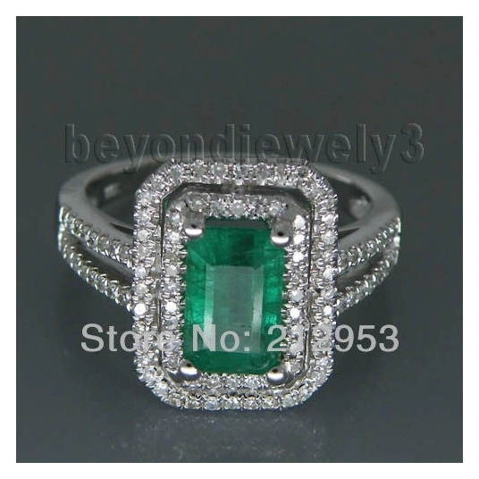 LANMI Vintage Diamonds And Natural Gemstone In 14 White Gold Columbian Emerald Engagement Ring For Sale 2T018