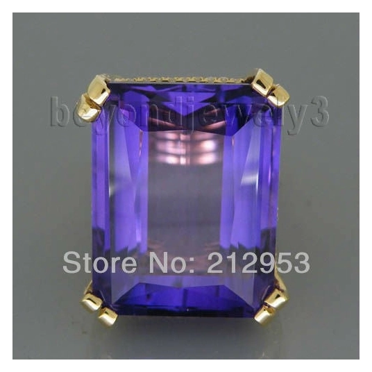 Lovely Amethyst Ring Vintage Emerald Cut 17x20mm 18kt Yellow Gold  For Wife Gift SR322A