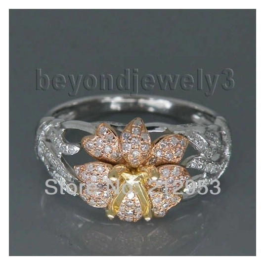 Round 5mm Solid 18Kt Multi Tone Two Tone Engagement Ring Settings, Diamond Fine Jewelry SR352A