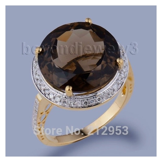 Fine Jewelry 18Kt Yellow Gold Diamond Natural Yellow Gold Smoky Topaz Ring, Genuine Topaz Stone Womens Rings WR0016