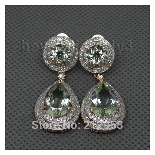 New Vintage 15.98Ct 14Kt Rose Gold Natural  Green Amethyst Earrings