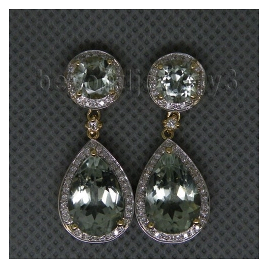 Genuine Green Amethyst Earrings 14Kt Yellow Gold Diamond Amethyst Earrings In Drops ER002