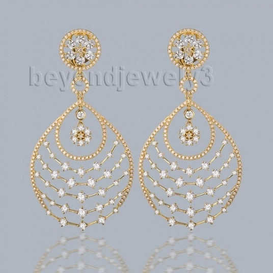 Luxury 18k Yellow Gold Diamond Drop Earring SI Clarity GH Color For Wedding Party WP003