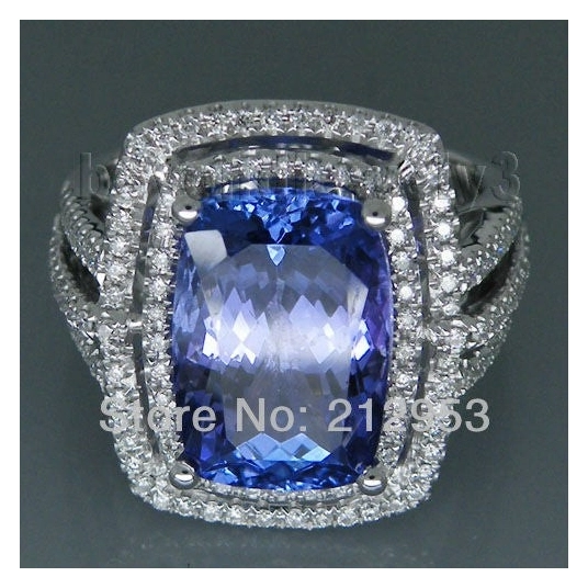 Genuine Natural Vintage Cushion 9x11mm 18Kt White Gold  AAA Tanzanite Ring SR293