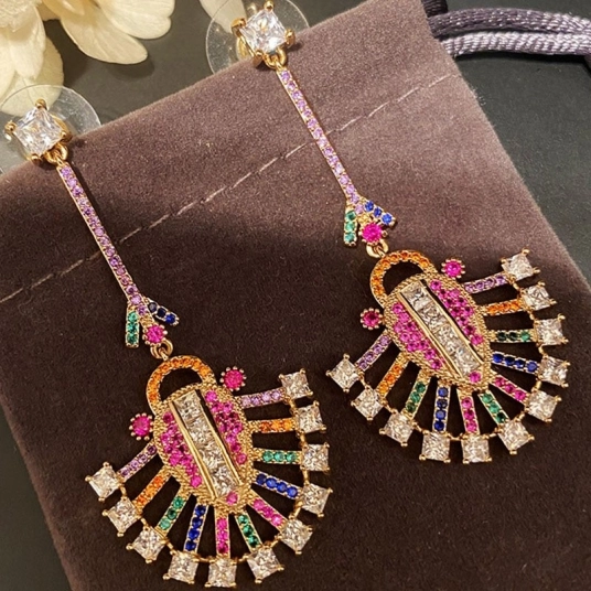 Vintage Colored Zircon For Women Earrings 2021 Luxury Jewelry High Quality Long Pendant Tassel Stainless Steel Temperament Punk