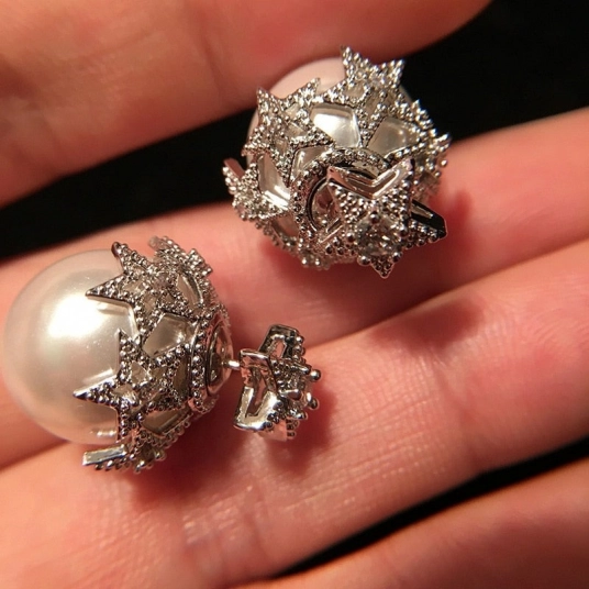 Japan Korea popular jewelry female pearl earrings 2021 new designer earrings zircon dinner elegant stainless steel luxury gift