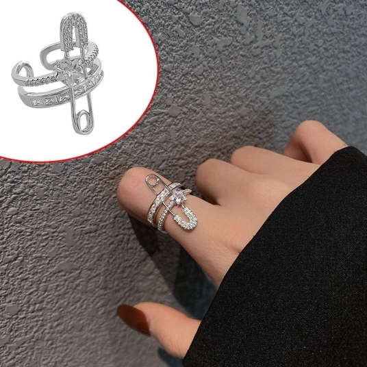 Luxury Statement Adjustable Rings For Women Men Jewelry Cute Pin Design Double Layer Opening Ring
