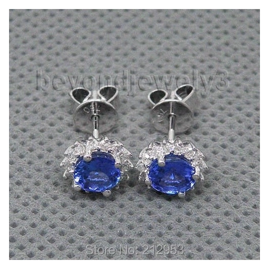 Fine Tanzanite Jewelry Round 5mm 18kt White Gold Natural Tanzanite Stud Earrings For Women585 Gold AAA Tanzanite For Sale WE042