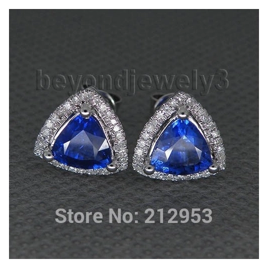 Solid 14k White Gold Trillion Diamond Earrings, aaa Tanzanite Earrings, Natural Gemstone Earrings For Women WE14