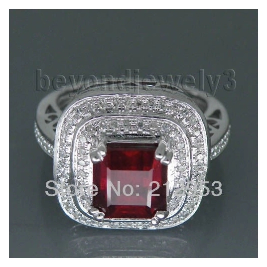 Ruby Ring For Women Vintage Princess 7mm Solid 14k White Gold Natural Ruby Gemstone Cheap Eternity Rings for Wife Jewelry Gift
