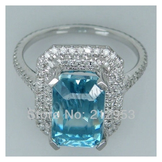 Vintage Emerald Cut 7x11mm Solid 14Kt White Gold  Topaz Ring AR0014