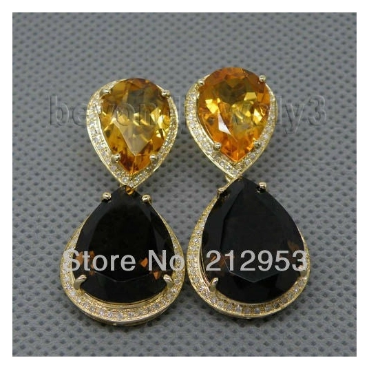 Vintage Solid 14kt Yellow Gold  Citrine & Smoke Mystic Topaz Earrings E0089 Online Sale