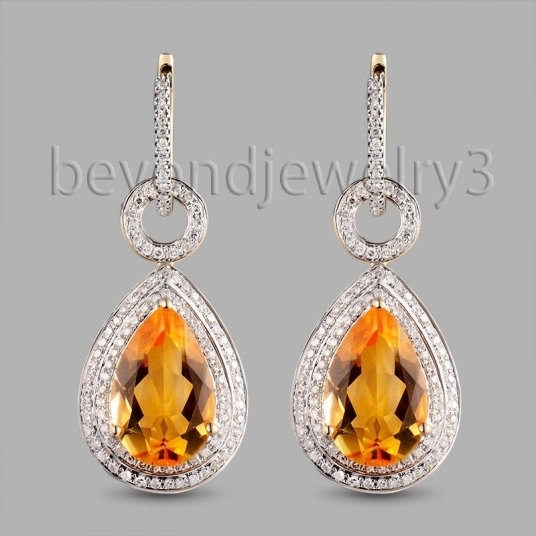 Fine Girl Natural Citrine Earring Drop Pear 10x14mm Solid 14kt  Yellow Gold Citrine Jewelry E002