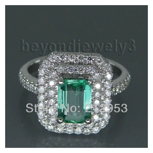 Vintage Emerald Cut 4x6mm Solid 18kt White Gold  Emerald Ring WU005