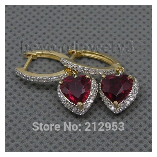 Fashion Vintage Heart 6mm Ruby Earring 14Kt Yellow Gold Natural Engagement Wedding Red Ruby Earrings