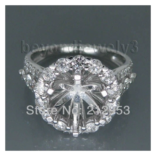 Fashion Fine Jewelry Round 8.5mm Solid 18Kt White Gold Natural Dia Semi Mount Ring