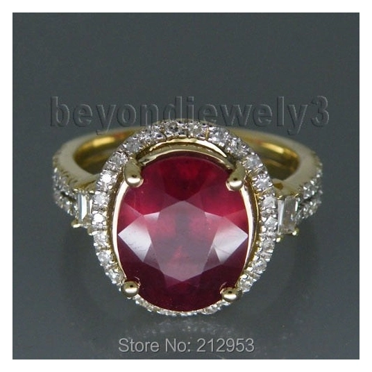 LANMI Vintage Oval 8x10mm 3.85Ct Solid 14kt Yellow Gold  Red Ruby Engagement Ring for Women Jewelry