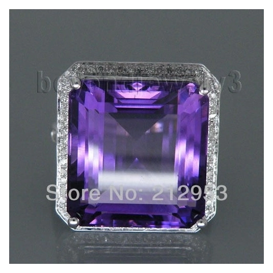 New Vintage Princess 12mm Solid 14Kt White Gold Natural Amethyst Ring WU100