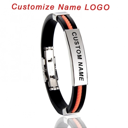 Custom Logo Name Engrave Silicone Bracelet Inscription Friendship Bracelets For Women Men ID Bracelet Luxury Snap Button Jewelr