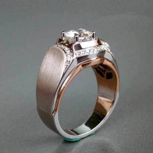 Huitan Two Tone Design Fashion Men Engagement Wedding Rings Dazzling Crystal Zirconia Luxury Gift Male Jewelry Ring Size 812