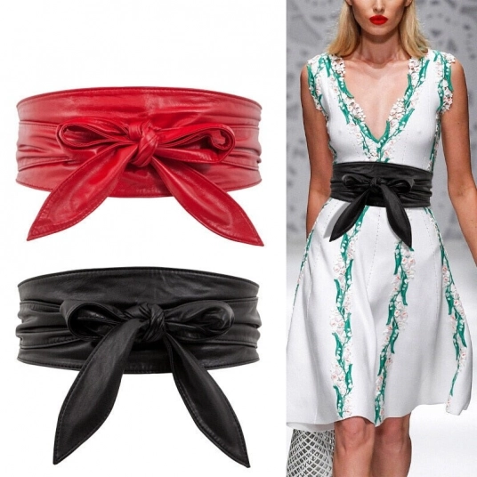 (Women Lace Up Belts) New Bowknot Belts for Women Longer Wider Waistband