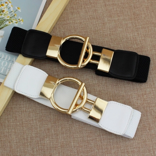 (Women's Belts) Fashion Dress Belts for Women Simple Waist Elastic Ladies Band Round Buckle Decoration Belt