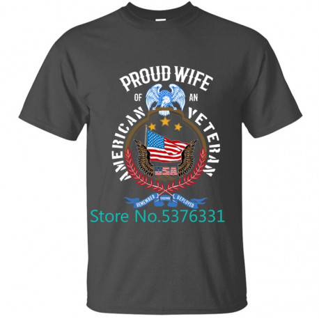 Proud Wife Of An American Veteran July 4th Soldier T-Shirt Mens T Shirt For Mens Tshirt For Men Basic Solid Summer Tops