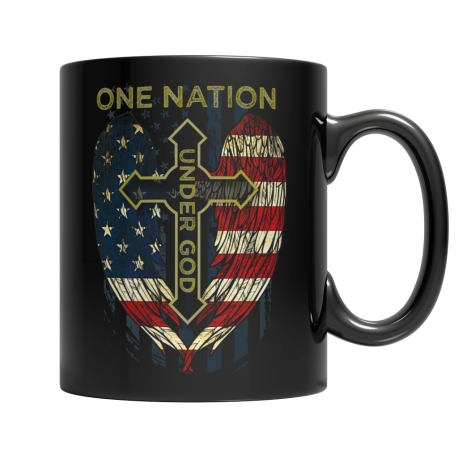 One Nation Under God Flag Cross Black Mug
