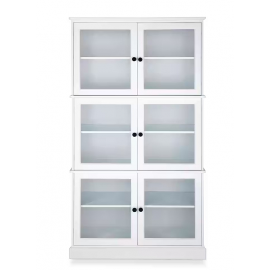 6-Door Glass Front White Freestanding Kitchen Pantry/Storage Cabinet
