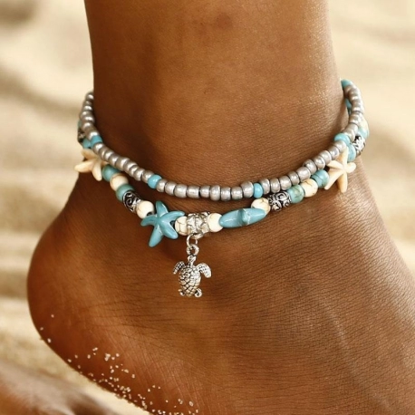Antique Women Beach Jewelry. 2Layer Ankle Bracelet Cuckold Chain