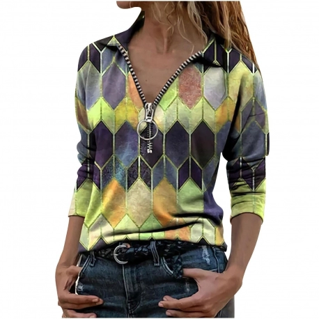 Womens Fashion Geometric Print Blouse Shirt