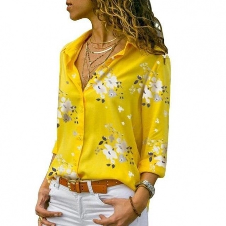 Womens Long Sleeve Blouses Shirt Design With Turndown Collar