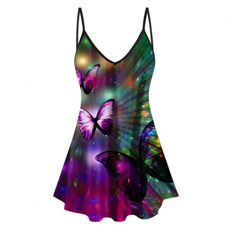 Women's Vneck Butterfly Print with Spaghetti Strap Tank Top.