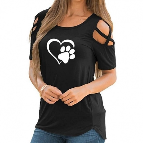 Custom Fashionable Summer Lovely Paw-Heart T Shirt for Women.