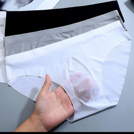 Mens Ice Silk Transparent Low Waist Briefs Underwear